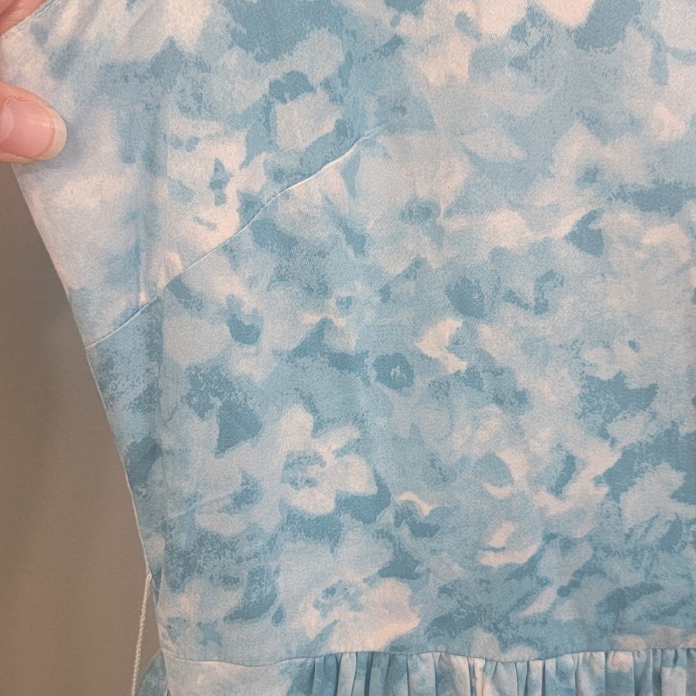 Talbots Floral Camoflauge Ocean Blue Butyon Front‎ Tie Dress Womens 10 Petite - Picture 10 of 13